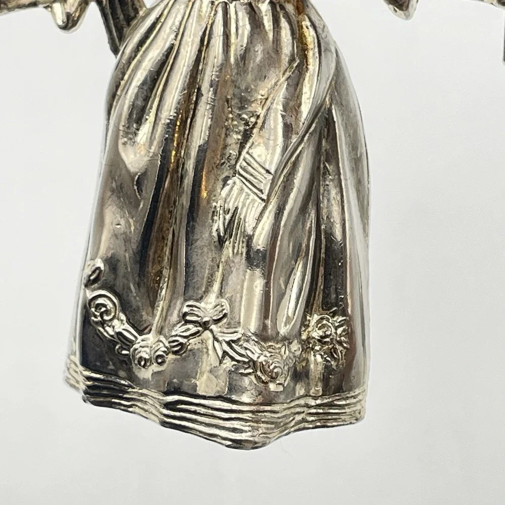 Vintage 1980s Silver Tone Victorian Lady Candle Holder Figurine 4